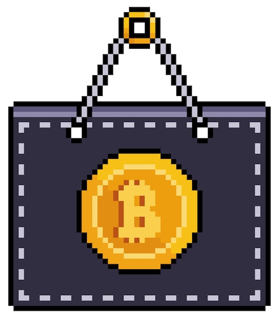 Pixel art bitcoin verkoop bord. bitcoin advertentiebord vectorpictogram voor 8bit-spel op witte achtergrond