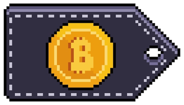 Pixel art bitcoin verkoop tag. bitcoin advertentie tag vector pictogram voor 8-bits spel op witte achtergrond