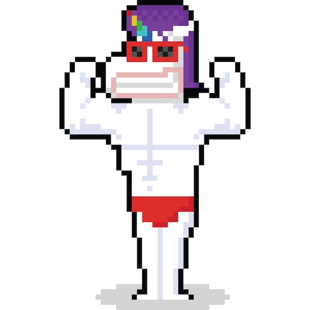 Vettore pixel art body builder personaggio unicorno