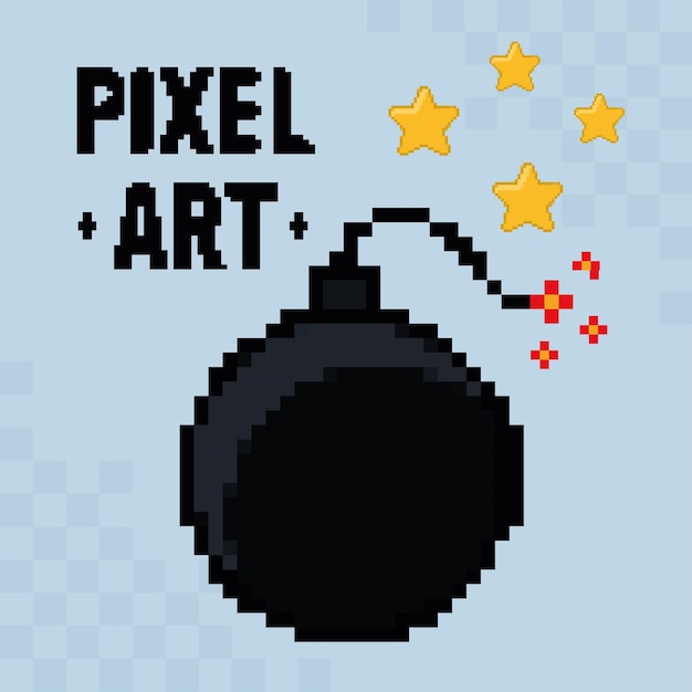 pixel art bomb poster with lettering