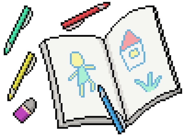 Pixel art of book kid doodle