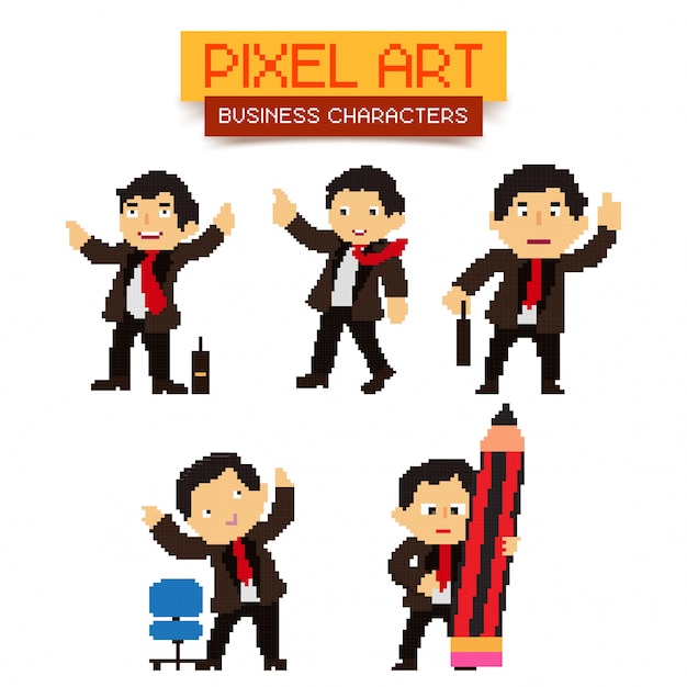 Pixel art businessmen characters.