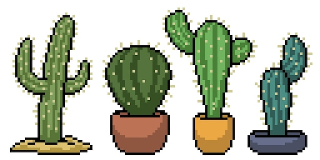 Pixel art del set di decorazioni di cactus