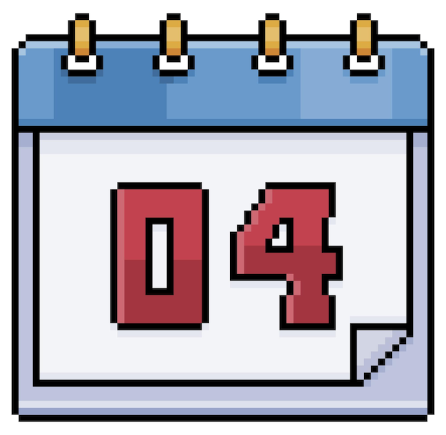 Calendario pixel art con data 04 giorno 04 giorno festivo 04 icona vettore per gioco a 8 bit sfondo bianco