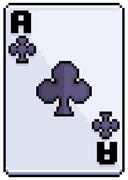 Pixel art card ace of clubs vector icon for 8bit game on white background