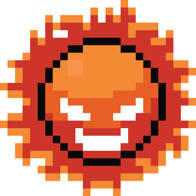 Pixel art cartoon angry sun character