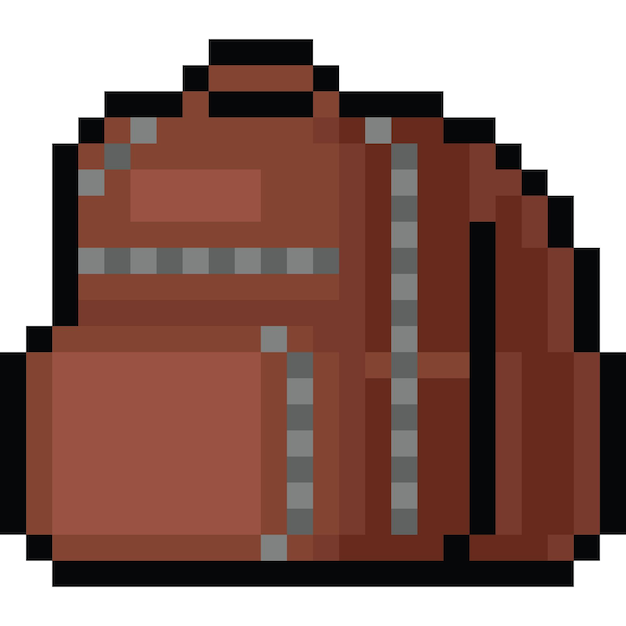 Vector pixel art cartoon brown backpack icon