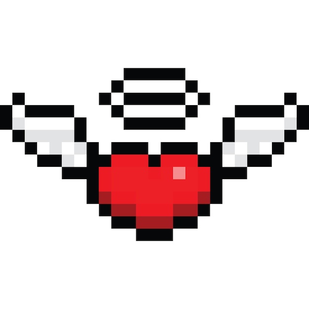 Vettore pixel art cuore di cartone animato con ali angolari 3