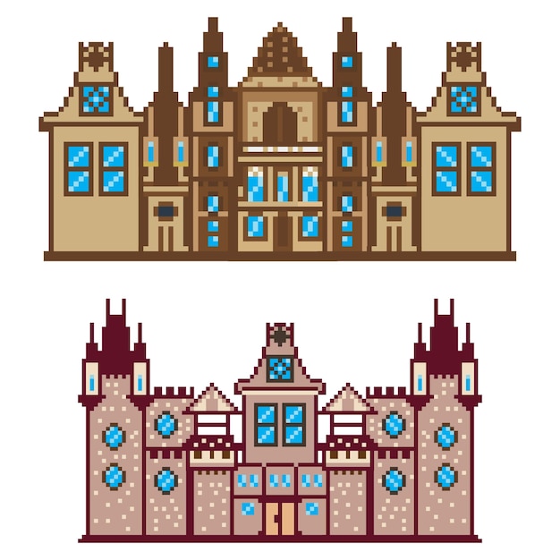 Pixel art castle on a white background.