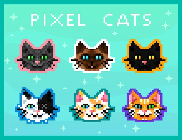 Vector pixel art cats