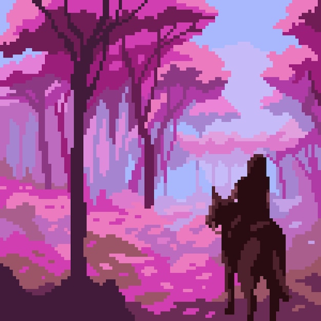 Pixel art cherry blossom forest