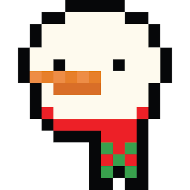 Pixel art christmas snowman head icon