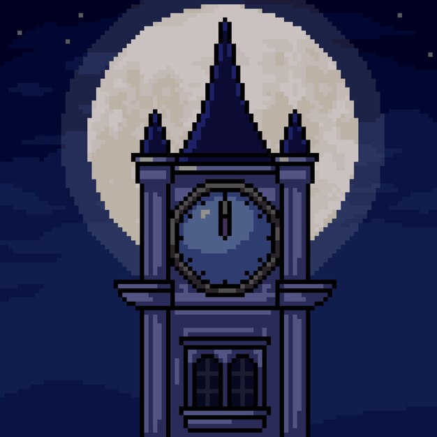 Pixel Art Clock Tower Midnight