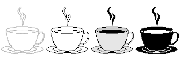 pixel art coffe cup flat icon set