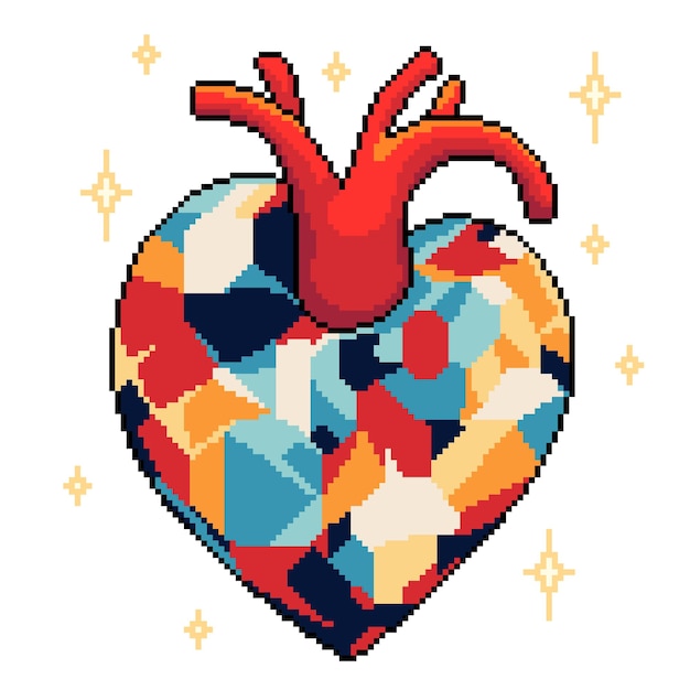 Vettore pixel art cuore di gioiello colorato