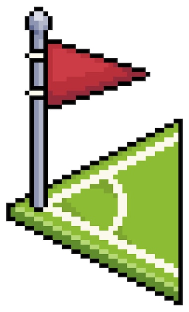 Pixel art corner kick with red flag. football corner vector icon for 8bit game on white background