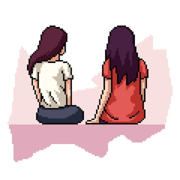 Vector pixel art couple woman friend