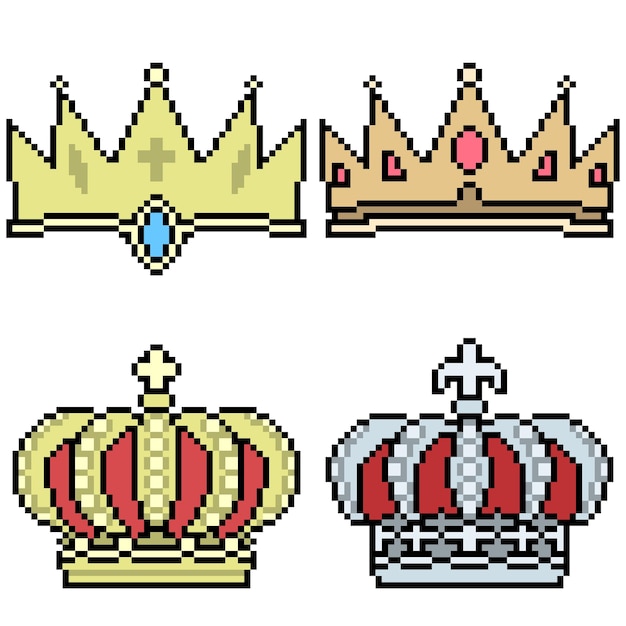 Vector pixel art of crown set illustration