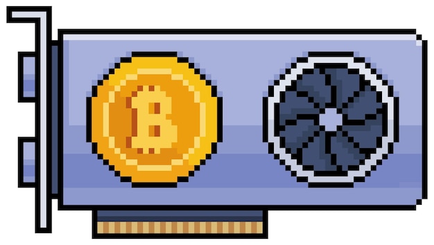 ベクトル 白い背景の上の8ビットゲームのピクセルアート暗号通貨マイニンググラフィックカードベクトルアイコン