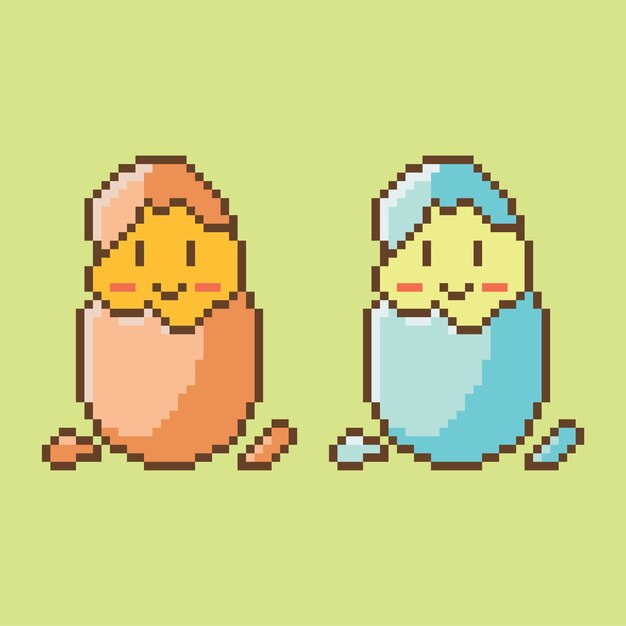 Pixel art. cute chicks egg