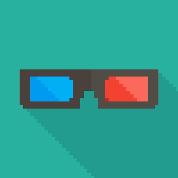 Vector pixel art design of 3d glasses. vector illustration. 3d cinema glasses icon in flat style isolated