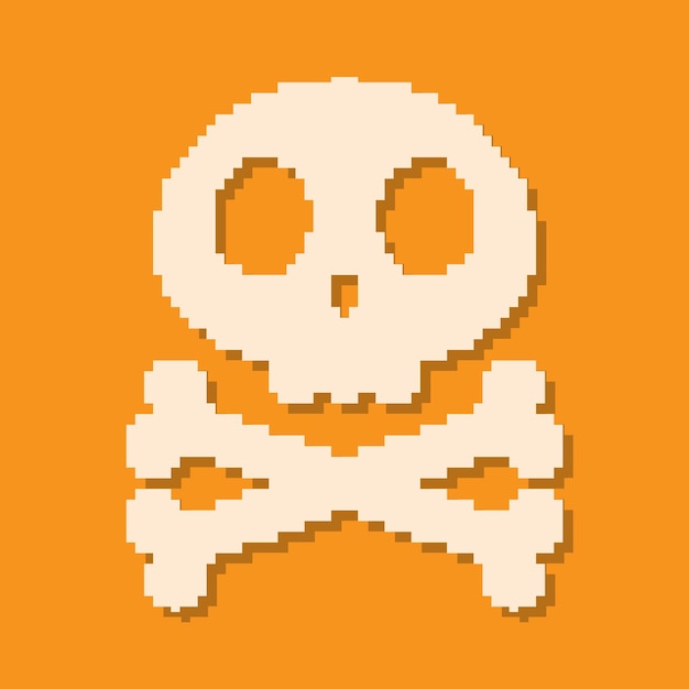 Pixel art design of Skull and Crossbone. Vector illustration. Symbol of Skull with Crossbone isolated