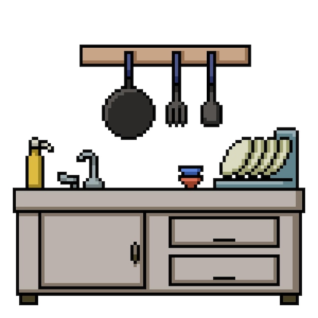 Pixel art dish washing table