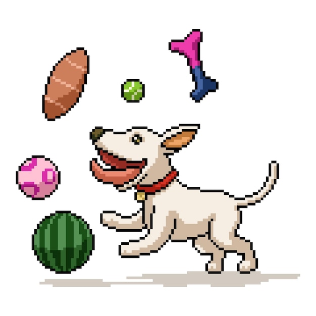 Vector pixel art dog toy heaven