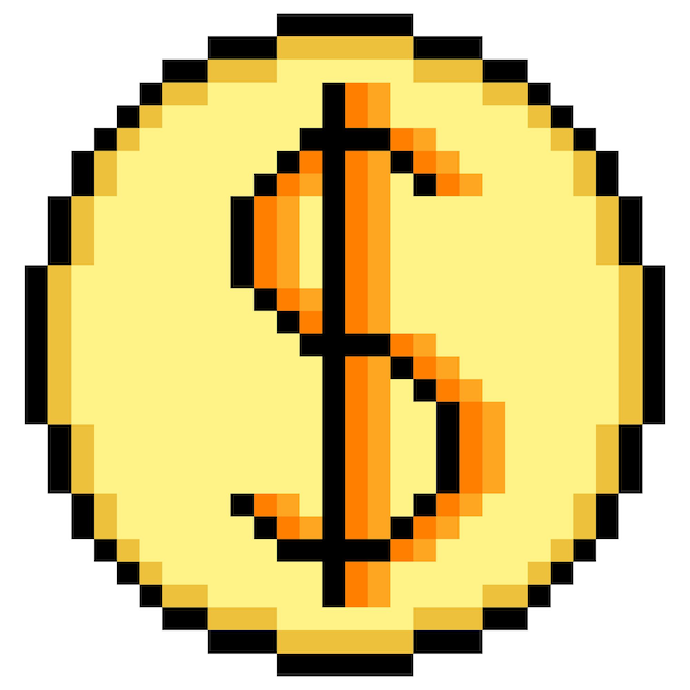 Pixel art dollar munt icoon. Vector illustratie