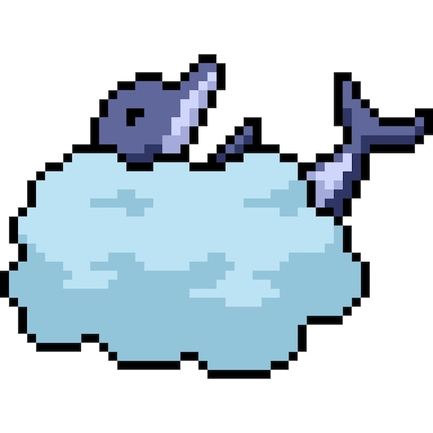 Vector pixel art of dolphin cloud swin