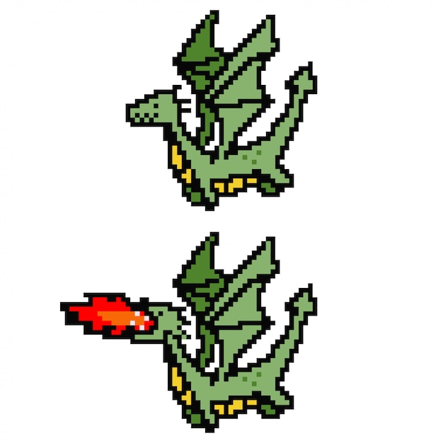 Pixel art dragon.   8 bit game character isolated on white background.
