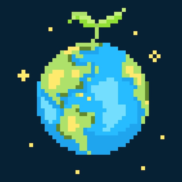 Vector pixel art earth day cute planet