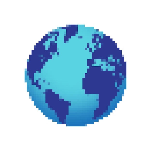 Vector pixel art earth globe icon.