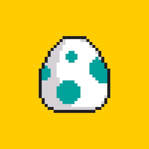 A pixel art egg with blue and green spots on it.