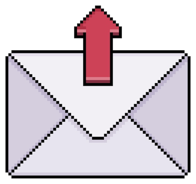 Pixel art envelope with arrow icon, send email vector icon for 8bit game on white background