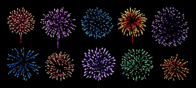 Pixel art firework explosion 8bit game asset