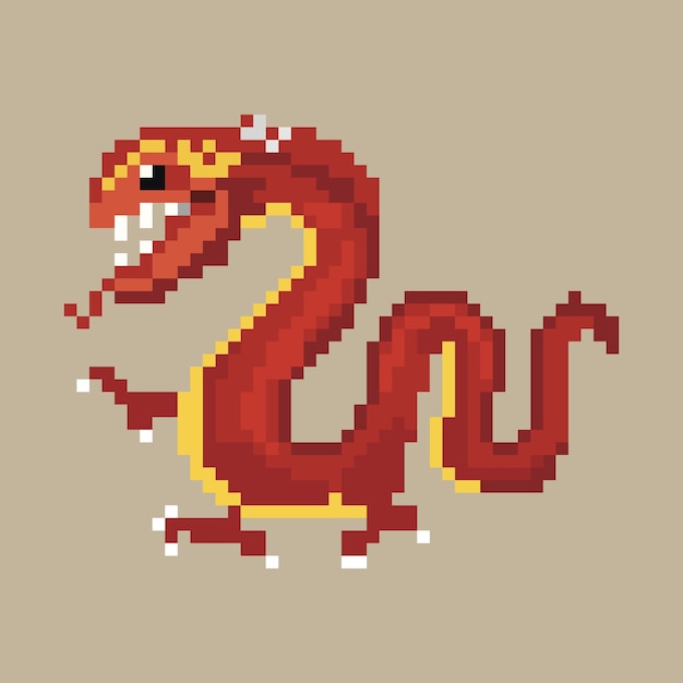 Pixel art flying dragon, dragon pixel illustration, Vector cartoon monster pixel design