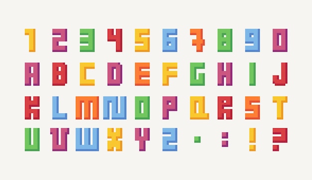 Vector pixel art font 8 bit english alphabet