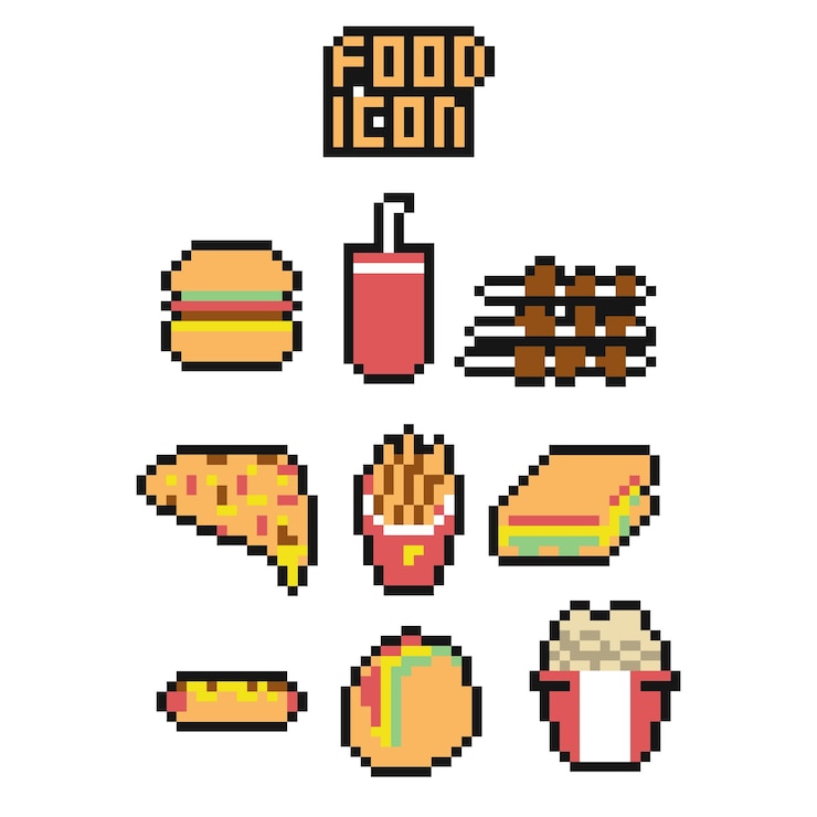 Vector pixel art food icon set