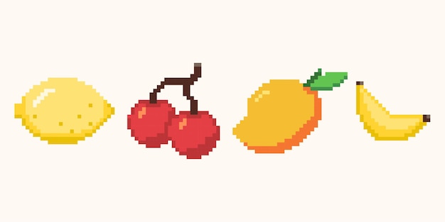 Vector pixel art fruits