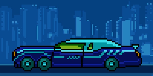 Pixel art futura auto fantascientifica