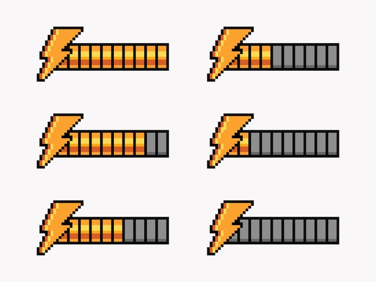 Vector pixel art game energy bar