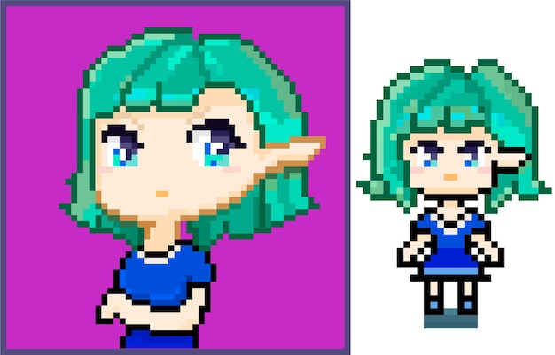 Pixel art gioco personaggio femminile elfo anime