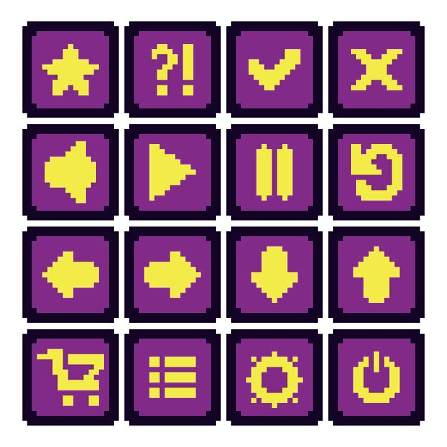 Pixel art. game menu set icon ui colorful