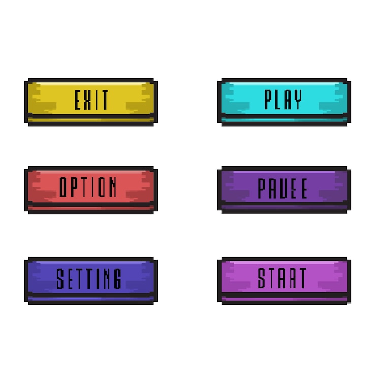 Vector pixel art game ui buttons