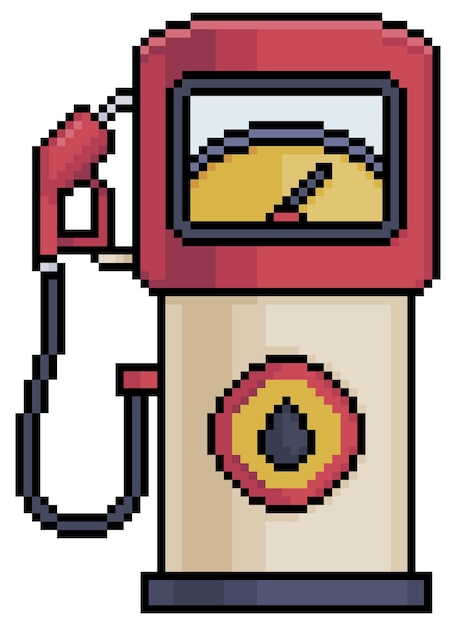 Pixel art gas pump vector icon for 8bit game on white background