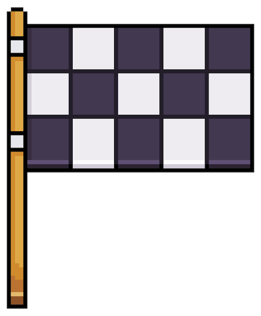 Pixel art geruite race vlag vector pictogram voor 8-bits spel op witte achtergrond