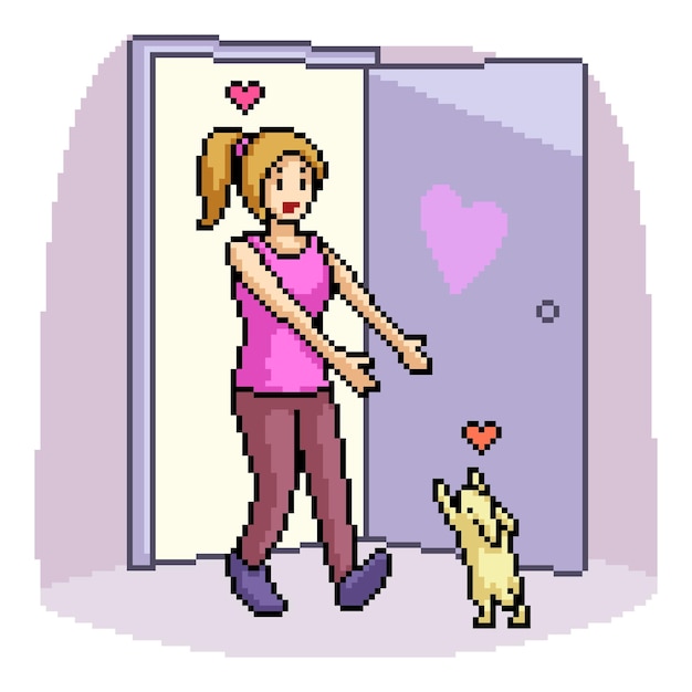 Pixel art girl rabbit love