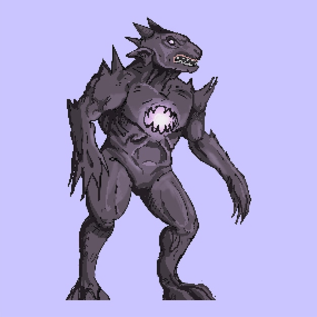 Pixel art godzilla character