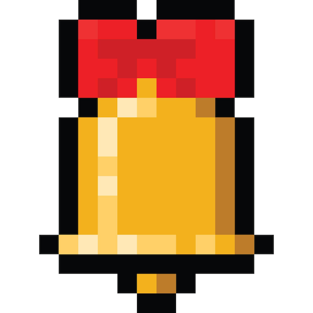 Pixel art gold bell with red ribbon icon 2